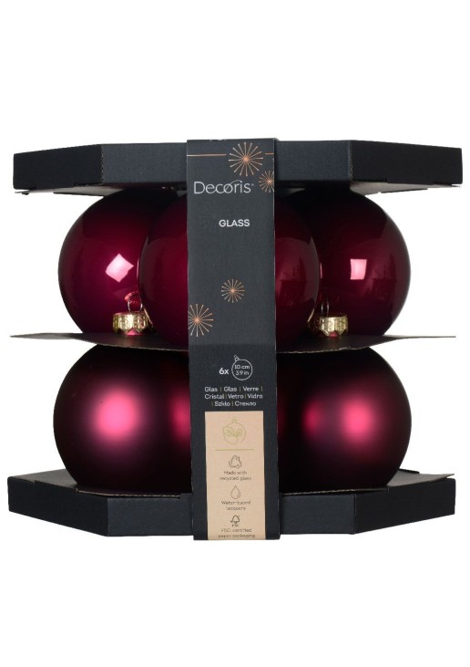 Beauty Home ΓΥΑΛΙΝΕΣ ΜΠΑΛΕΣ ΜΑΤΖΕΝΤΑ 10 CM ΣΕΤ 6 ΤΜΧ