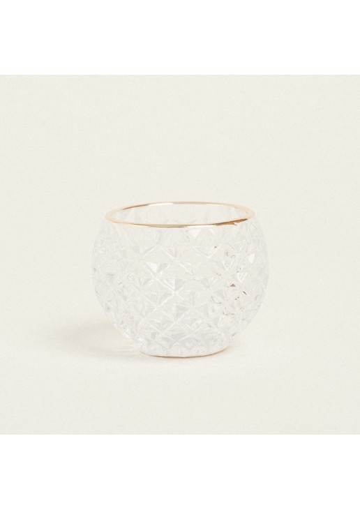 Beauty Home ΚΗΡΟΠΗΓΙΟ ΣΤΡΟΓΓΥΛΟ ΔΙΑΦΑΝΟ ΑΝΑΓΛΥΦΟ ΜΕ ΧΡΥΣΟ ΣΤΟΜΙΟ Ø7,8×6,2cm