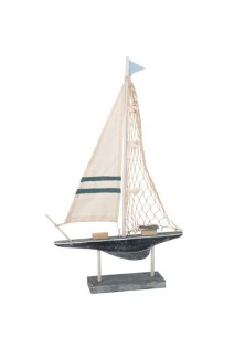 Beauty Home Διακοσμητικό Ιστιοφόρο Ξύλινο Λευκό και Μπλε 48,5 x 16 CM