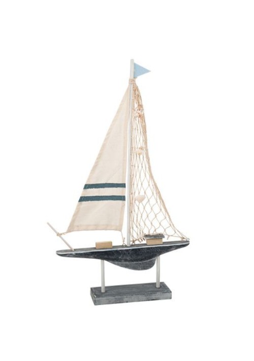 Beauty Home Διακοσμητικό Ιστιοφόρο Ξύλινο Λευκό και Μπλε 48,5 x 16 CM