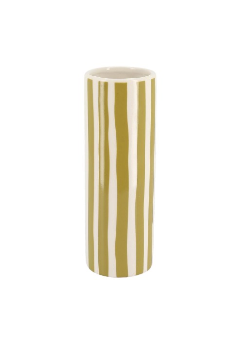 Beauty Home Κεραμικό Βάζο Délia Ριγέ Λαδί – Λευκό 5,5 x 16 CM