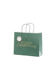 Beauty Home ΧΑΡΤΙΝΗ ΤΣΑΝΤΑ MERRY CHRISTMAS ΠΡΑΣΙΝΗ 32.5×26.5×11.5cm