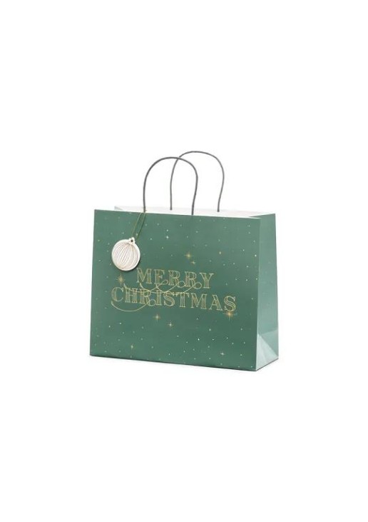 Beauty Home ΧΑΡΤΙΝΗ ΤΣΑΝΤΑ MERRY CHRISTMAS ΠΡΑΣΙΝΗ 32.5×26.5×11.5cm