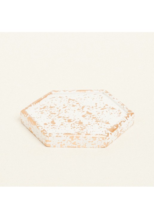 Beauty Home ΚΕΡΑΜΙΚΟ ΠΟΛΥΓΩΝΟ ΣΟΥΒΕΡ ΜΕ ΧΡΥΣΕΣ ΛΕΠΤΟΜΕΡΕΙΕΣ 9 x 10 X 1,2 cm ΛΕΥΚΟ / ΧΡΥΣΟ