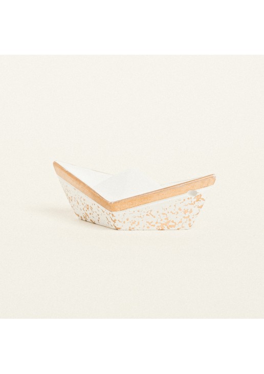 Beauty Home ΚΕΡΑΜΙΚΟ ΚΑΡΑΒΑΚΙ 7,5 x 3,5 x 3 cm ΛΕΥΚΟ / ΧΡΥΣΟ