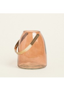 Beauty Home ΓΥΑΛΙΝΟ ΦΑΝΑΡΙ ΜΕ ΜΕΤΑΛΛΙΚΗ ΛΑΒΗ 14 x 16,5 CM ΜΠΕΖ