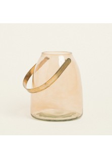 Beauty Home ΓΥΑΛΙΝΟ ΦΑΝΑΡΙ ΜΕ ΜΕΤΑΛΛΙΚΗ ΛΑΒΗ 14 x 16,5 CM ΚΕΧΡΙΜΠΑΡΙ