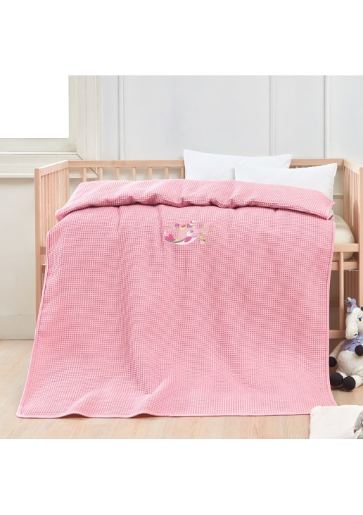 Κουβέρτα πικέ με κέντημα Art 5301 80x110 Ροζ Beauty Home