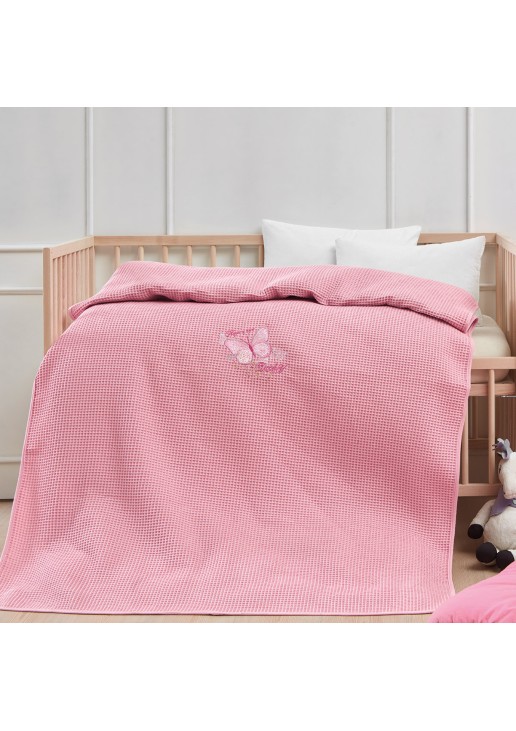 Κουβέρτα πικέ με κέντημα Art 5302 80x110 Ροζ Beauty Home
