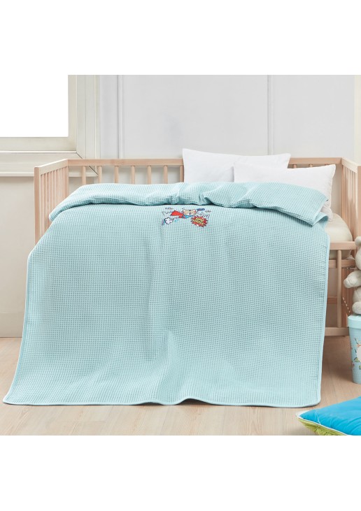 Κουβέρτα πικέ με κέντημα Art 5307 80x110 Γαλάζιο Beauty Home