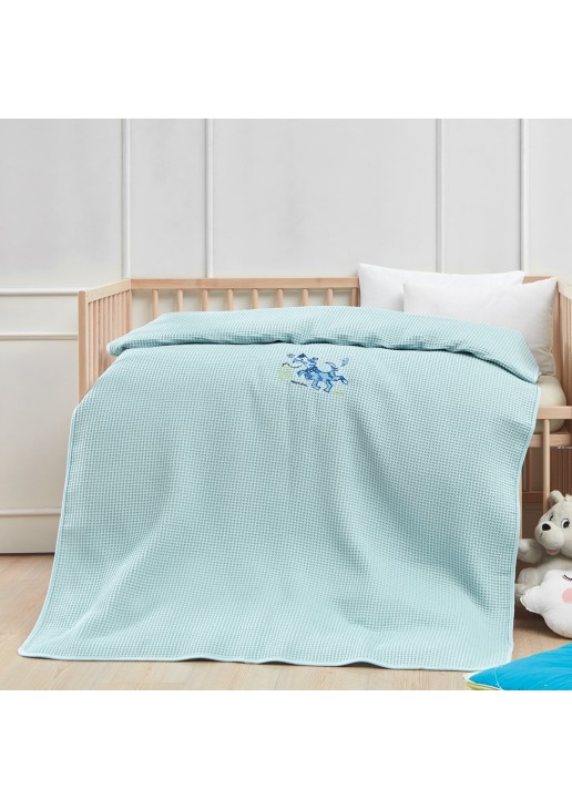 Κουβέρτα πικέ με κέντημα Art 5310 80x110 Γαλάζιο Beauty Home