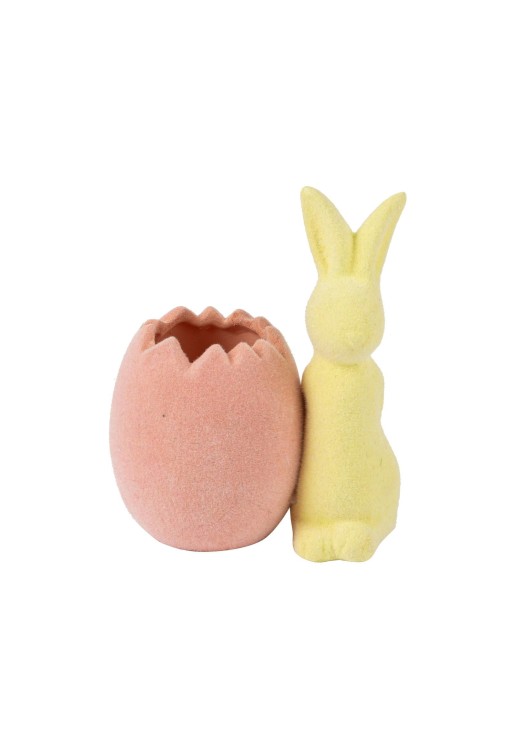 Beauty Home Κεραμικό Βάζο Λαγός Κίτρινος με Ροζ Αυγό 8×10,7×5,8 CM