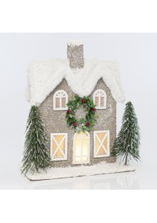 Beauty Home ΦΩΤΙΖΟΜΕΝΟ ΣΠΙΤΑΚΙ ΔΙΑΚΟΣΜΗΤΙΚΟ, ΧΙΟΝΙΣΜΕΝΟ, ΜΕ ΣΤΕΦΑΝΙ, 22,5×11,5x27cm