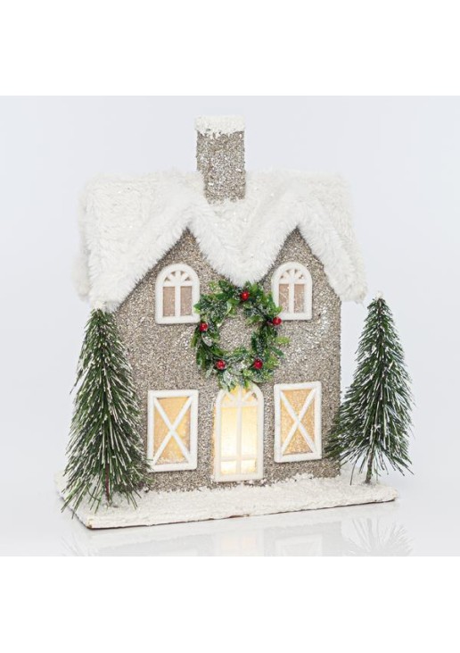 Beauty Home ΦΩΤΙΖΟΜΕΝΟ ΣΠΙΤΑΚΙ ΔΙΑΚΟΣΜΗΤΙΚΟ, ΧΙΟΝΙΣΜΕΝΟ, ΜΕ ΣΤΕΦΑΝΙ, 22,5×11,5x27cm