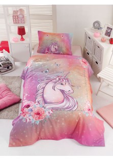 Σετ κουβερλί μονό Unicorn Art 6114 160x240 Ροζ Beauty Home ΣΕΤ 2ΤΜΧ