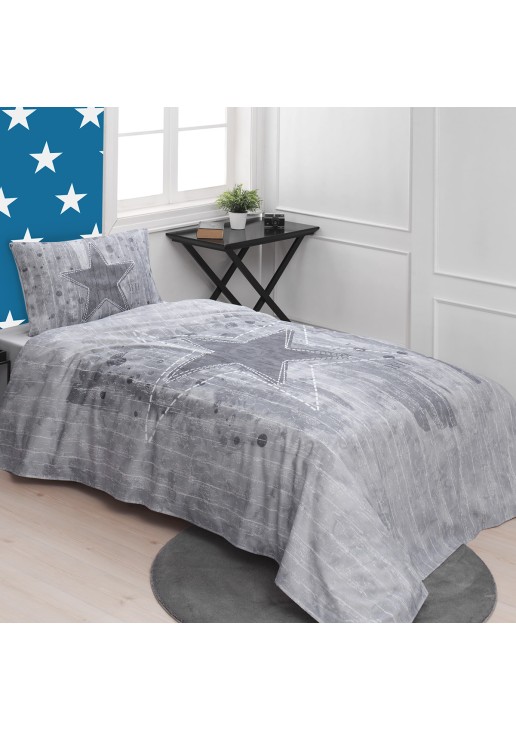 Beauty Home Σετ κουβερλί μονό Star Art 6169 160x240 Γκρι