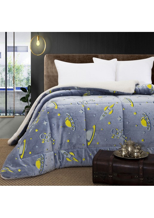 Beauty Home Κουβερτοπάπλωμα μονό φωσφοριζέ Glow Art 6268 160x220 Σιέλ