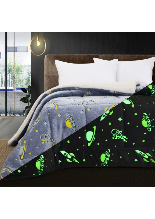 Beauty Home Κουβερτοπάπλωμα μονό φωσφοριζέ Glow Art 6268 160x220 Σιέλ