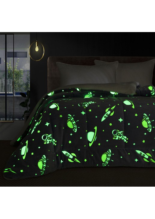 Beauty Home Κουβερτοπάπλωμα μονό φωσφοριζέ Glow Art 6268 160x220 Σιέλ