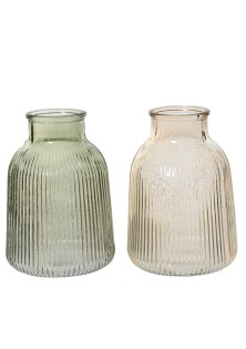 Beauty Home Γυάλινο Βάζο Ριγέ 10 x 12 cm ΔΙΑΦΑΝΟ