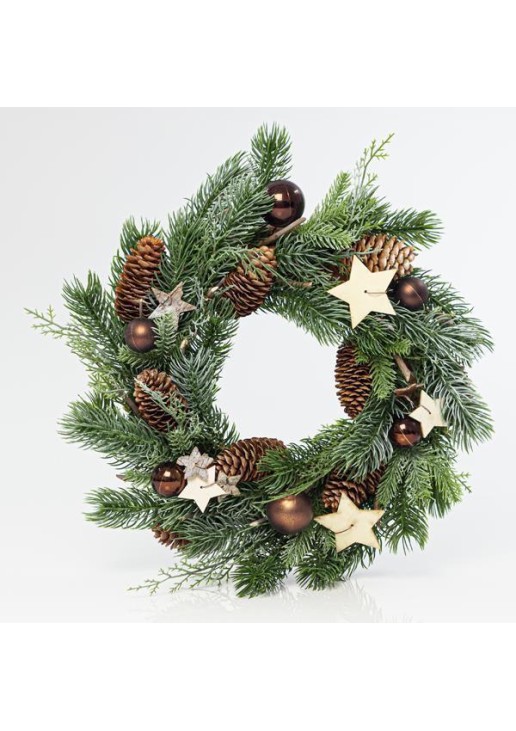 Beauty Home ΣΤΕΦΑΝΙ ΜΕ ΚΑΦΕ ΔΙΑΚΟΣΜΗΤΙΚΑ ΚΑΙ ΑΣΤΕΡΙΑ, 36CM