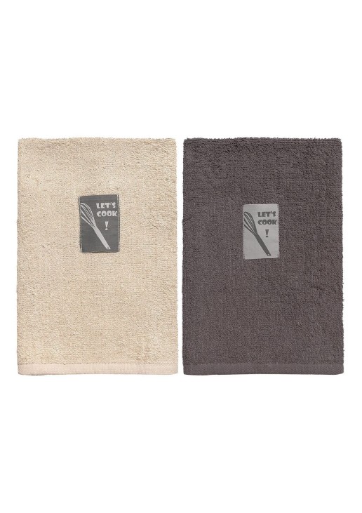 Beauty Home Ποτηρόπανα σετ 2τμχ Art 8291 40x60 Μπεζ,Ανθρακί