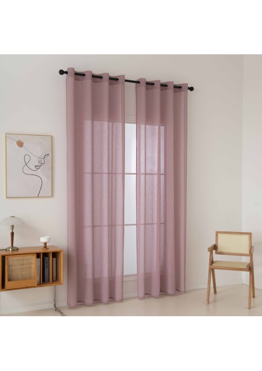Beauty Home Κουρτίνα γάζα μονόχρωμη με 8 μεταλλικούς κρίκους Fit Art 8447 140x270 Ροζ