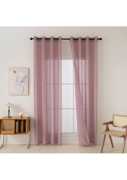Beauty Home Κουρτίνα γάζα μονόχρωμη με 8 μεταλλικούς κρίκους Fit Art 8447 140x270 Ροζ