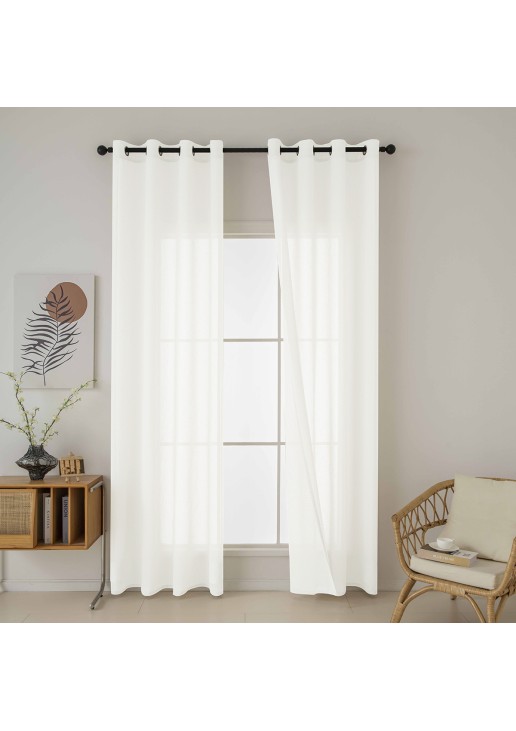 Beauty Home Κουρτίνα γάζα μονόχρωμη με 8 μεταλλικούς κρίκους Fit Art 8447 140x270 Εκρού