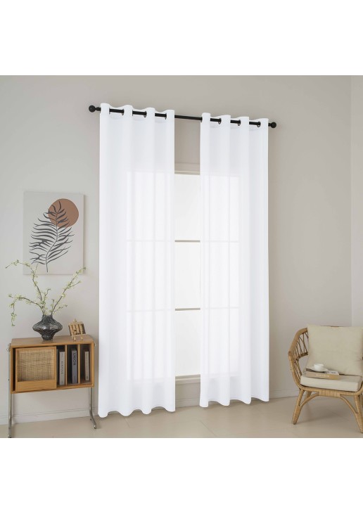 Beauty Home Κουρτίνα γάζα μονόχρωμη με 8 μεταλλικούς κρίκους Fit Art 8447 140x270 Λευκό