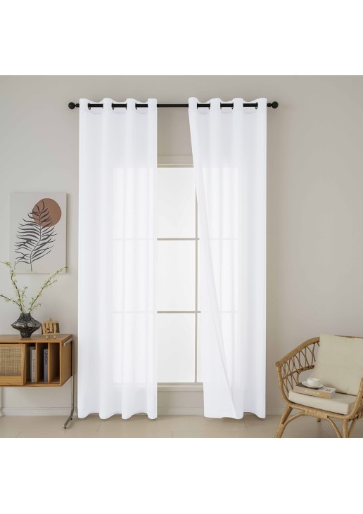 Beauty Home Κουρτίνα γάζα μονόχρωμη με 8 μεταλλικούς κρίκους Fit Art 8447 140x270 Λευκό