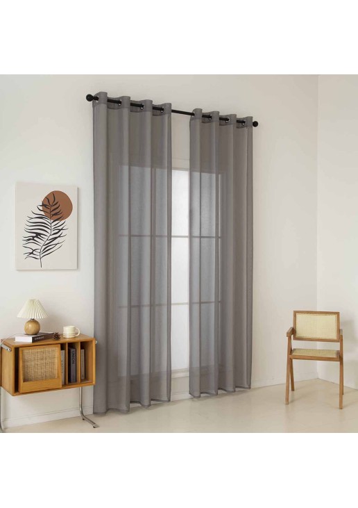 Beauty Home Κουρτίνα γάζα μονόχρωμη με 8 μεταλλικούς κρίκους Sharp Art 8448 140x270 Μπεζ