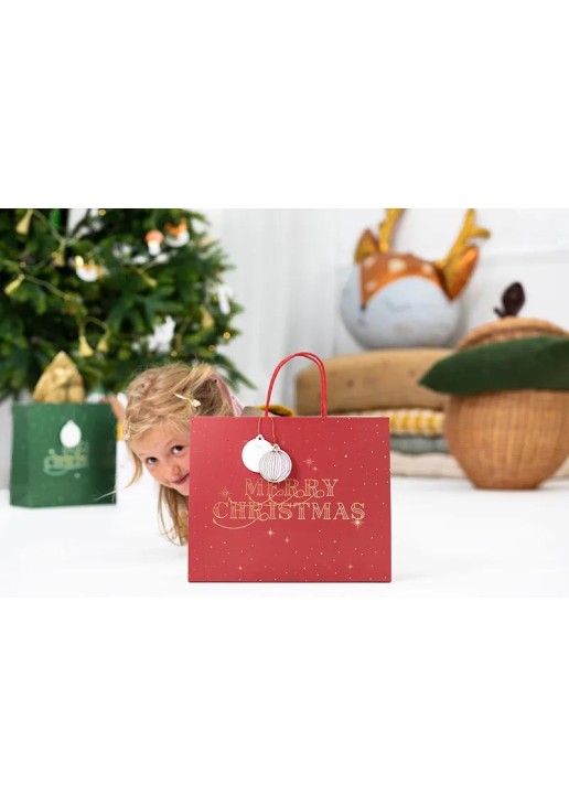 Beauty Home ΧΑΡΤΙΝΗ ΤΣΑΝΤΑ MERRY CHRISTMAS ΚΟΚΚΙΝΗ 32.5×26.5×11.5cm