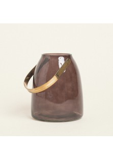 Beauty Home ΓΥΑΛΙΝΟ ΦΑΝΑΡΙ ΜΕ ΜΕΤΑΛΛΙΚΗ ΛΑΒΗ 14 x 16,5 CM ΣΟΚΟΛΑ
