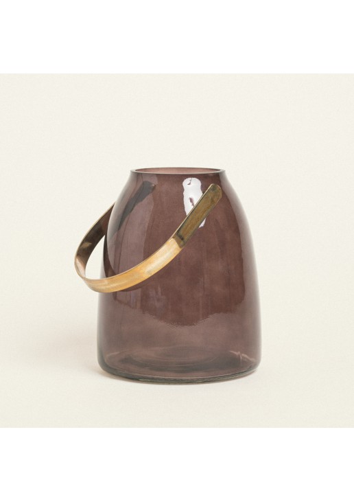 Beauty Home ΓΥΑΛΙΝΟ ΦΑΝΑΡΙ ΜΕ ΜΕΤΑΛΛΙΚΗ ΛΑΒΗ 14 x 16,5 CM ΣΟΚΟΛΑ