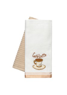 Beauty Home Ποτηρόπανα σετ 2τμχ Latte Art 8804 40x60 Μπεζ