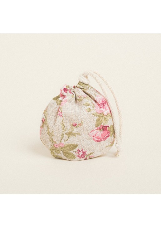 Beauty Home ΠΟΥΓΚΙ ΟΒΑΛ ΜΕ ΚΟΡΔΟΝΙ 13 x 14 cm ΦΛΟΡΑΛ VINTAGE ΜΠΕΖ ΦΟΝΤΟ