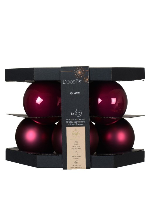 Beauty Home ΓΥΑΛΙΝΕΣ ΜΠΑΛΕΣ ΜΑΤΖΕΝΤΑ 8 CM ΣΕΤ 8 ΤΜΧ