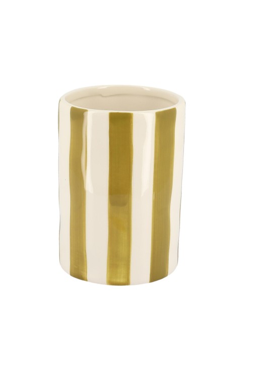 Beauty Home Κεραμικό Βάζο Iona Ριγέ Λαδί – Λευκό 9,5 x 13,5 CM