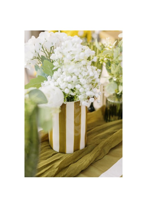 Beauty Home Κεραμικό Βάζο Iona Ριγέ Λαδί – Λευκό 9,5 x 13,5 CM