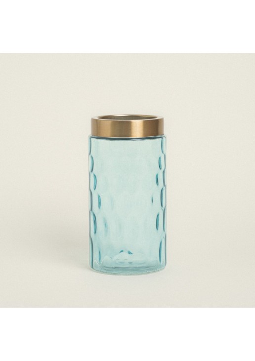 Beauty Home ΒΑΖΟ ΓΥΑΛΙΝΟ ΓΑΛΑΖΙΟ ΜΕ ΧΡΥΣΟ, 10X11X22CM
