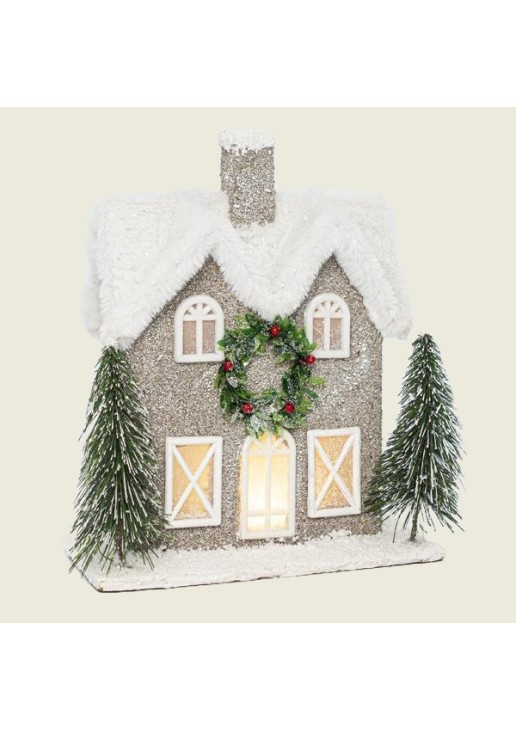 Beauty Home ΦΩΤΙΖΟΜΕΝΟ ΣΠΙΤΑΚΙ ΔΙΑΚΟΣΜΗΤΙΚΟ, ΧΙΟΝΙΣΜΕΝΟ, ΜΕ ΣΤΕΦΑΝΙ, 22,5×11,5x27cm