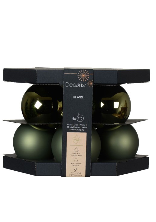 Beauty Home ΓΥΑΛΙΝΕΣ ΜΠΑΛΕΣ ΛΑΔΙ 8 CM ΣΕΤ 8 ΤΜΧ