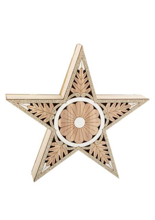 Beauty Home ΞΥΛΙΝΟ ΑΣΤΕΡΙ ΜΕ ΓΚΛΙΤΕΡ 22 x 22 x 4,5 cm