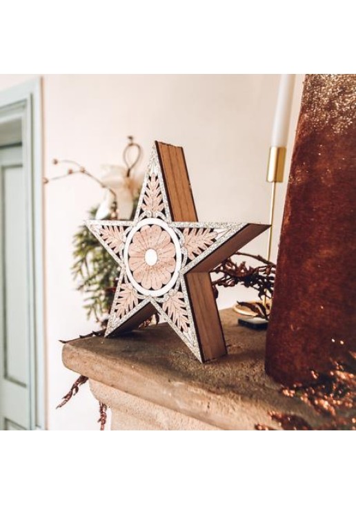 Beauty Home ΞΥΛΙΝΟ ΑΣΤΕΡΙ ΜΕ ΓΚΛΙΤΕΡ 22 x 22 x 4,5 cm