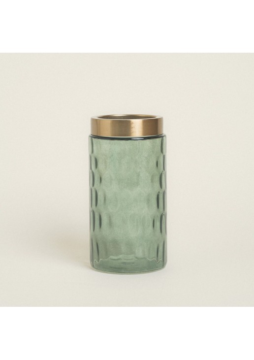 Beauty Home ΒΑΖΟ ΓΥΑΛΙΝΟ ΠΡΑΣΙΝΟ ΜΕ ΧΡΥΣΟ, 10X11X22CM