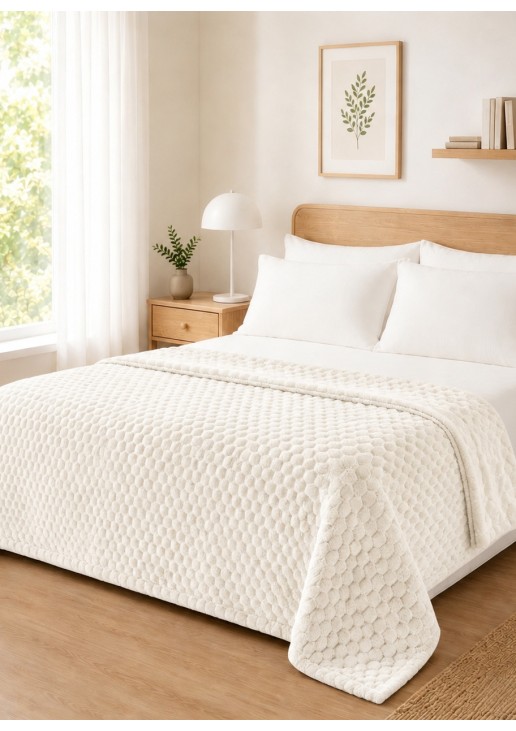 Κουβέρτα Fleece NESTIQ ECRU Κουβέρτα υπέρδιπλη: 220 x 240 εκ. MADI