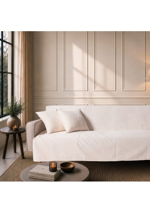 Ριχτάρι Αντιολισθητικό Αδιάβροχο Pearl 01 Ivory - Τριθέσιο 180x300cm TEORAN